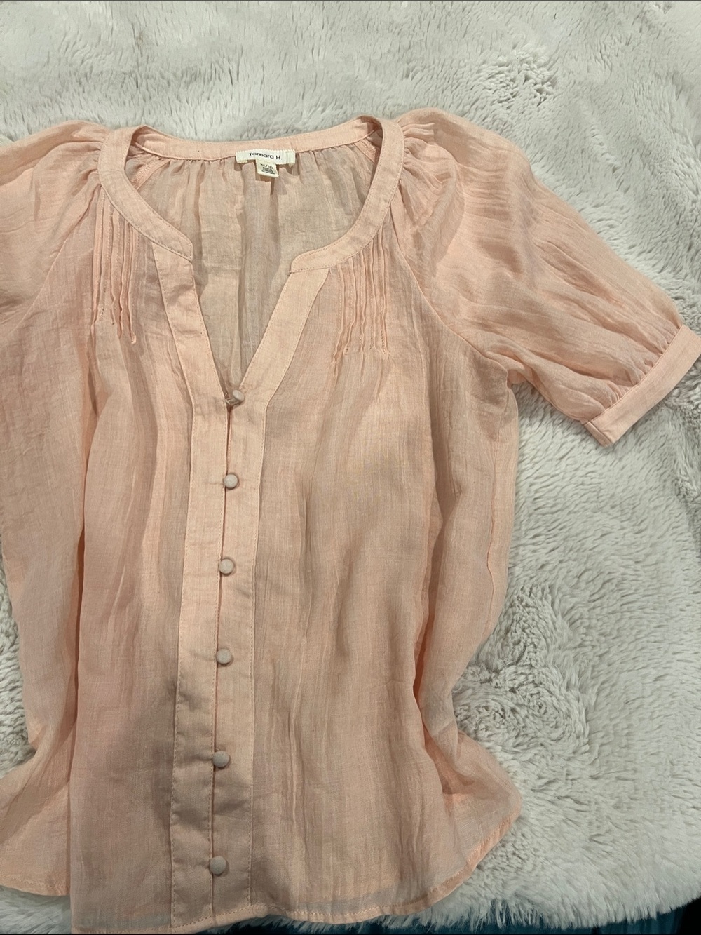 Light Pink Women’s Short-Sleeve Button Front Blouse